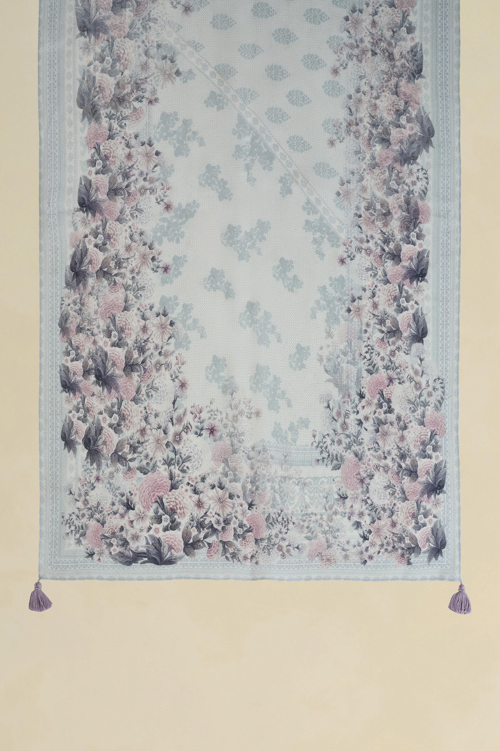 Altan Printed Silk Stole - Powder Blue